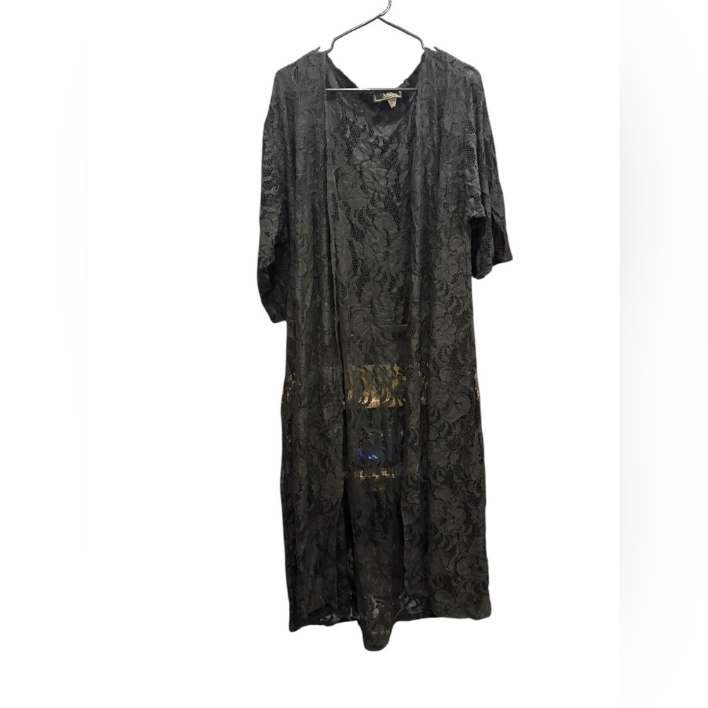 Lucky & Blessed Black Floral Lace Long Kimono Robe